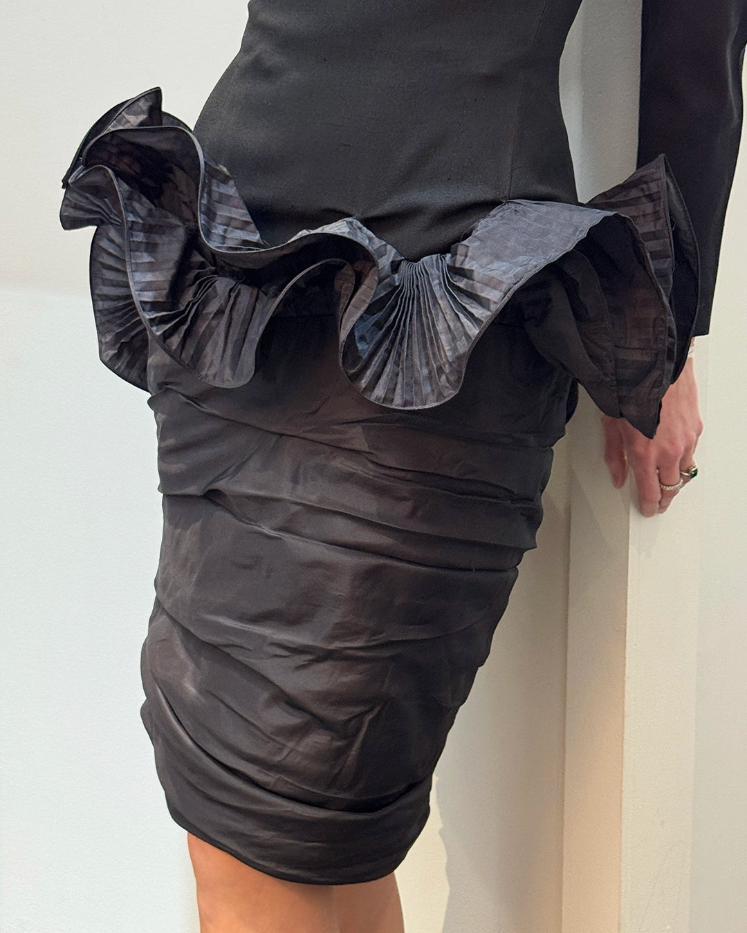 Vintage Pierre Balmain Taffeta Ruffle Long Sleeve Dress, circa 1989