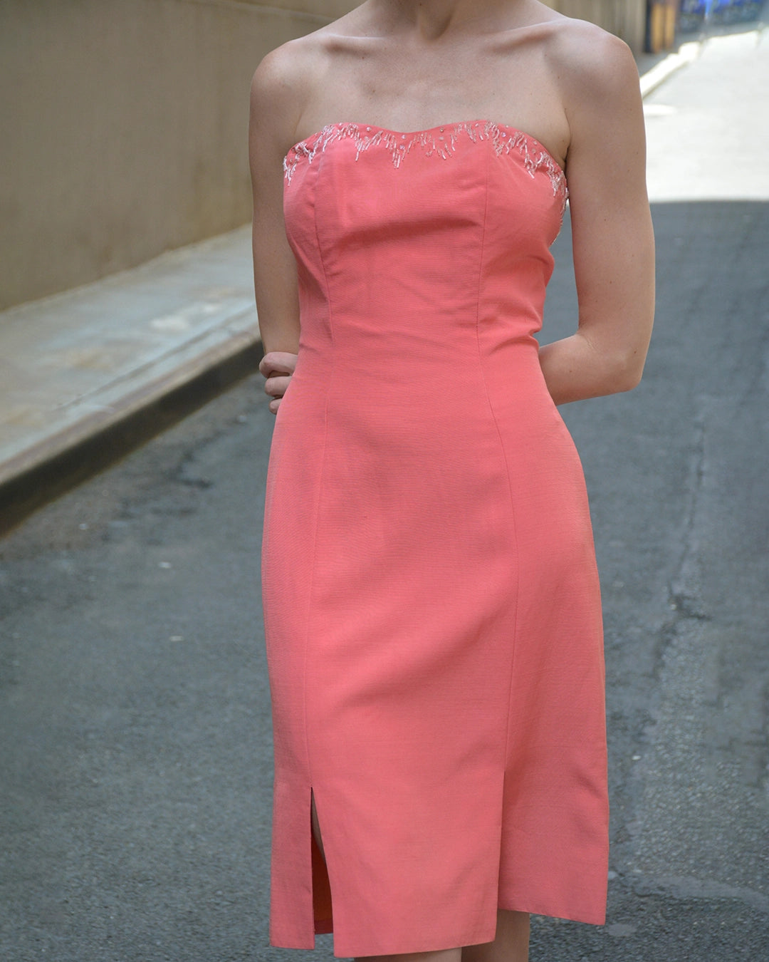 Vintage Pink Embellished Corset Wiggle Dress