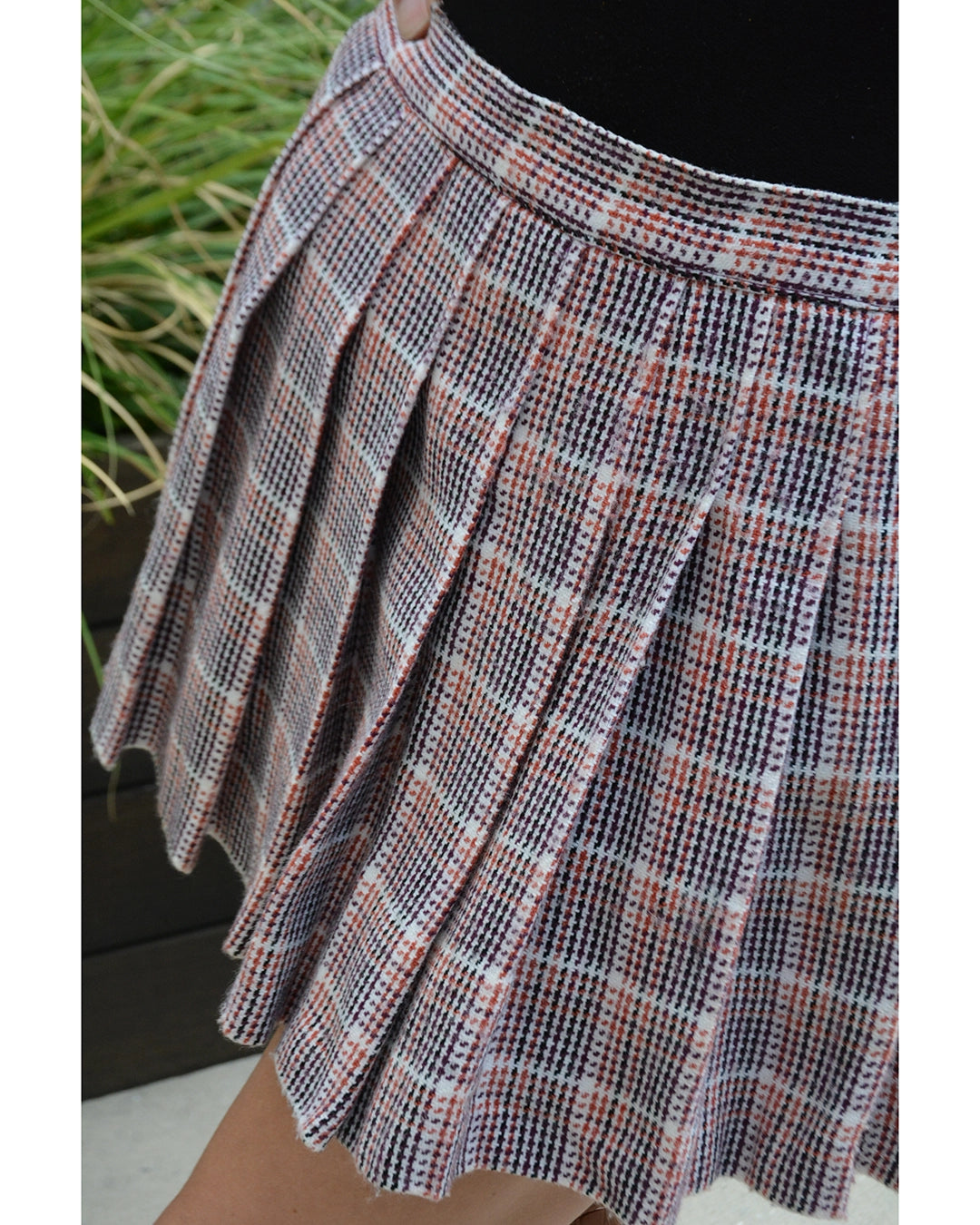 Vintage Plaid Wool Pleated Miniskirt