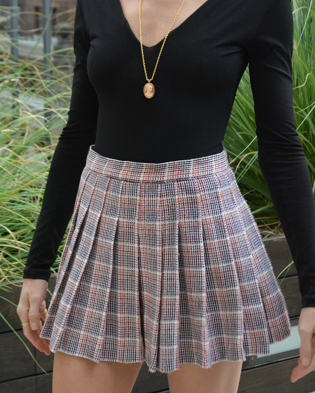 Vintage Plaid Wool Pleated Miniskirt