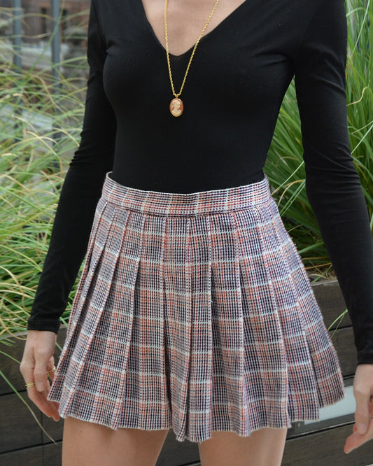 Vintage Plaid Wool Pleated Miniskirt