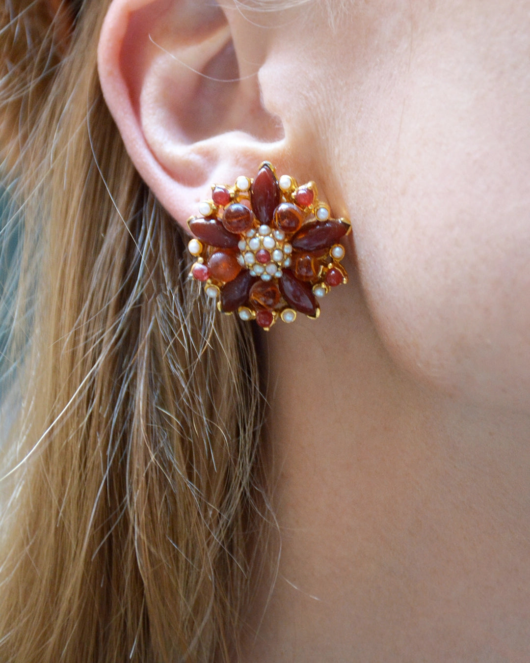 Vintage Red Poinsettia Cluster Earrings