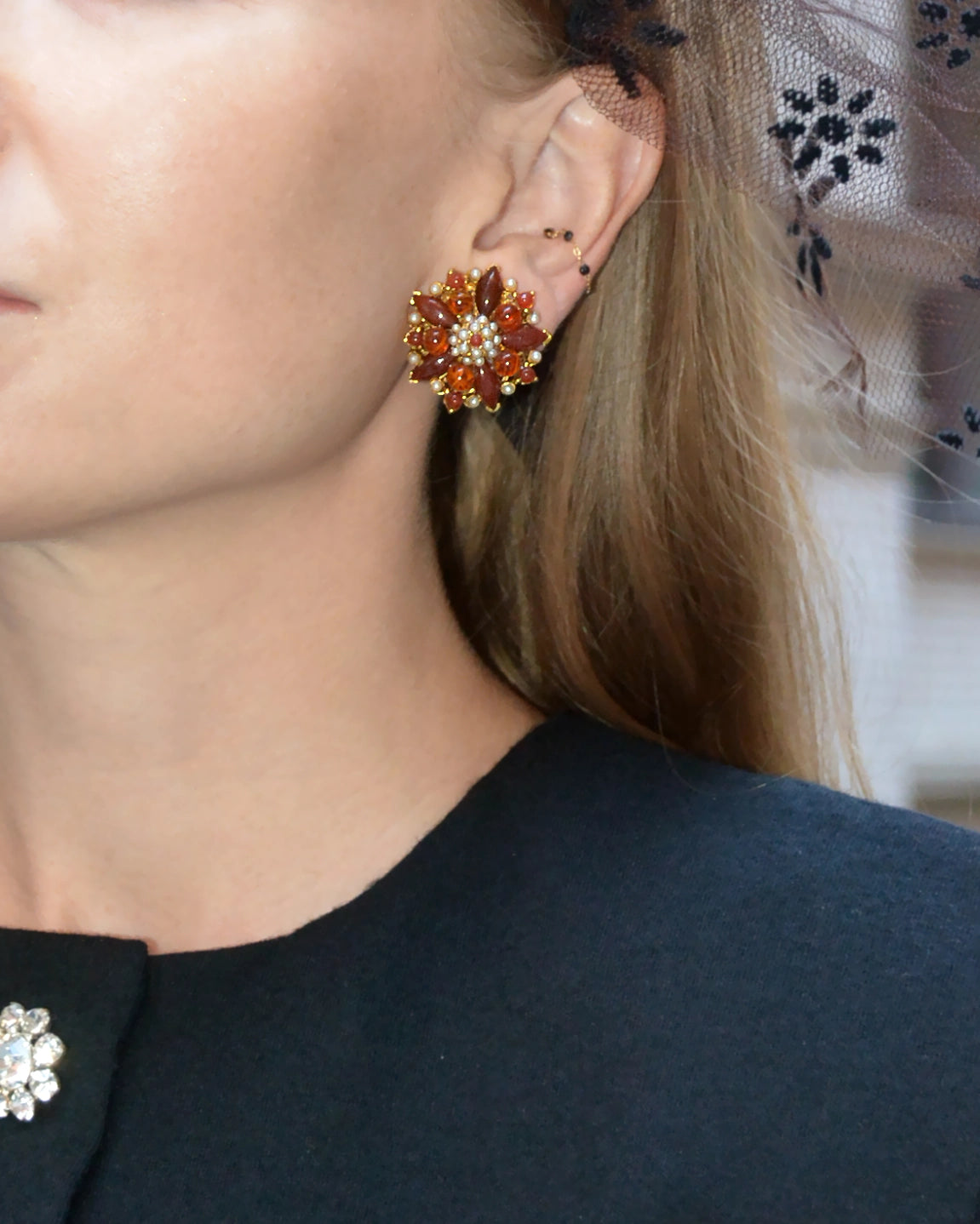 Vintage Red Poinsettia Cluster Earrings
