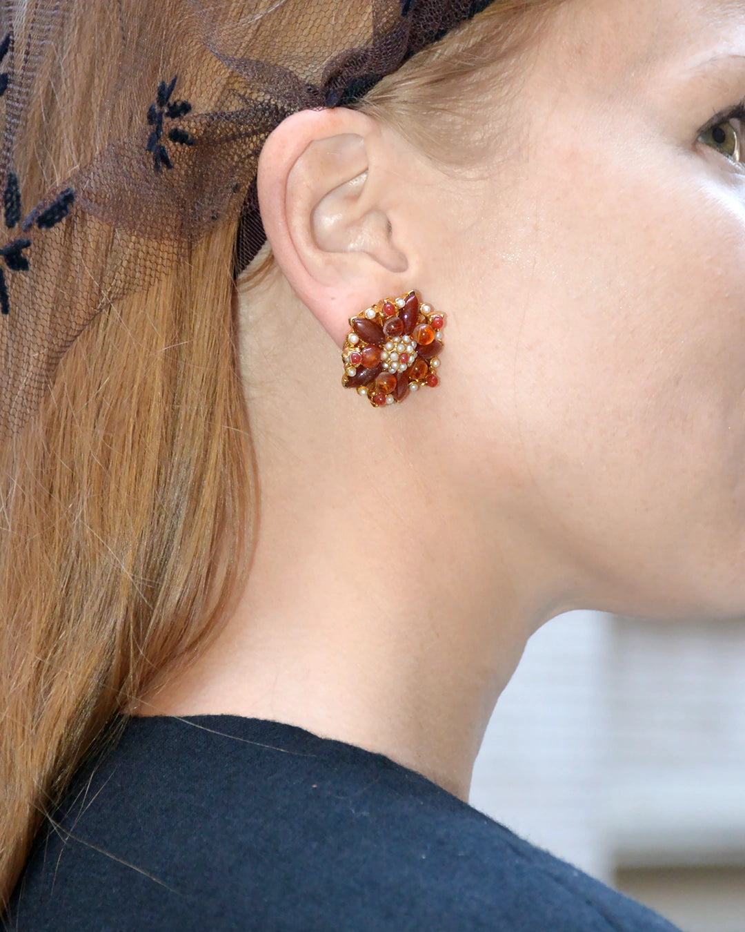 Vintage Red Poinsettia Cluster Earrings