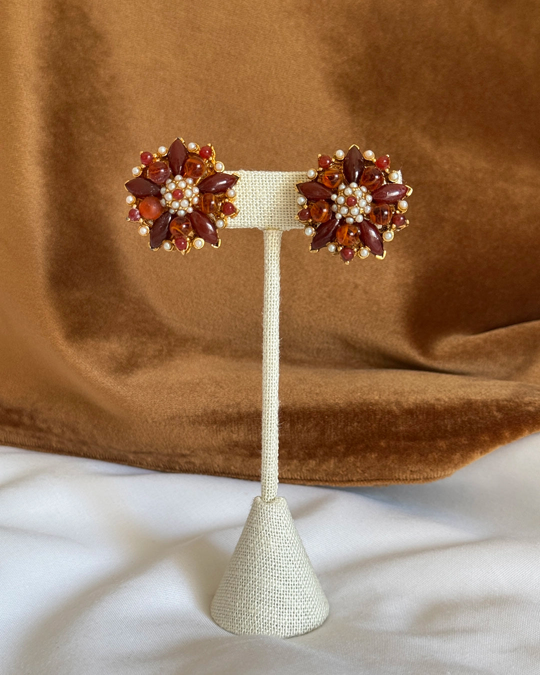 Vintage Red Poinsettia Cluster Earrings