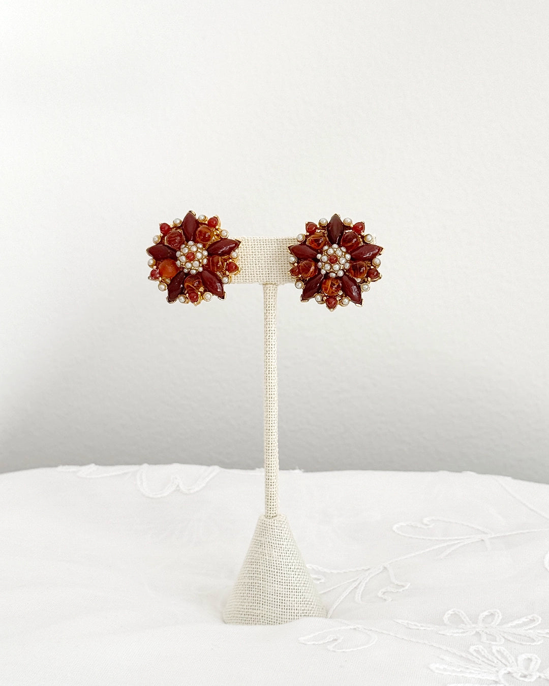 Vintage Red Poinsettia Cluster Earrings