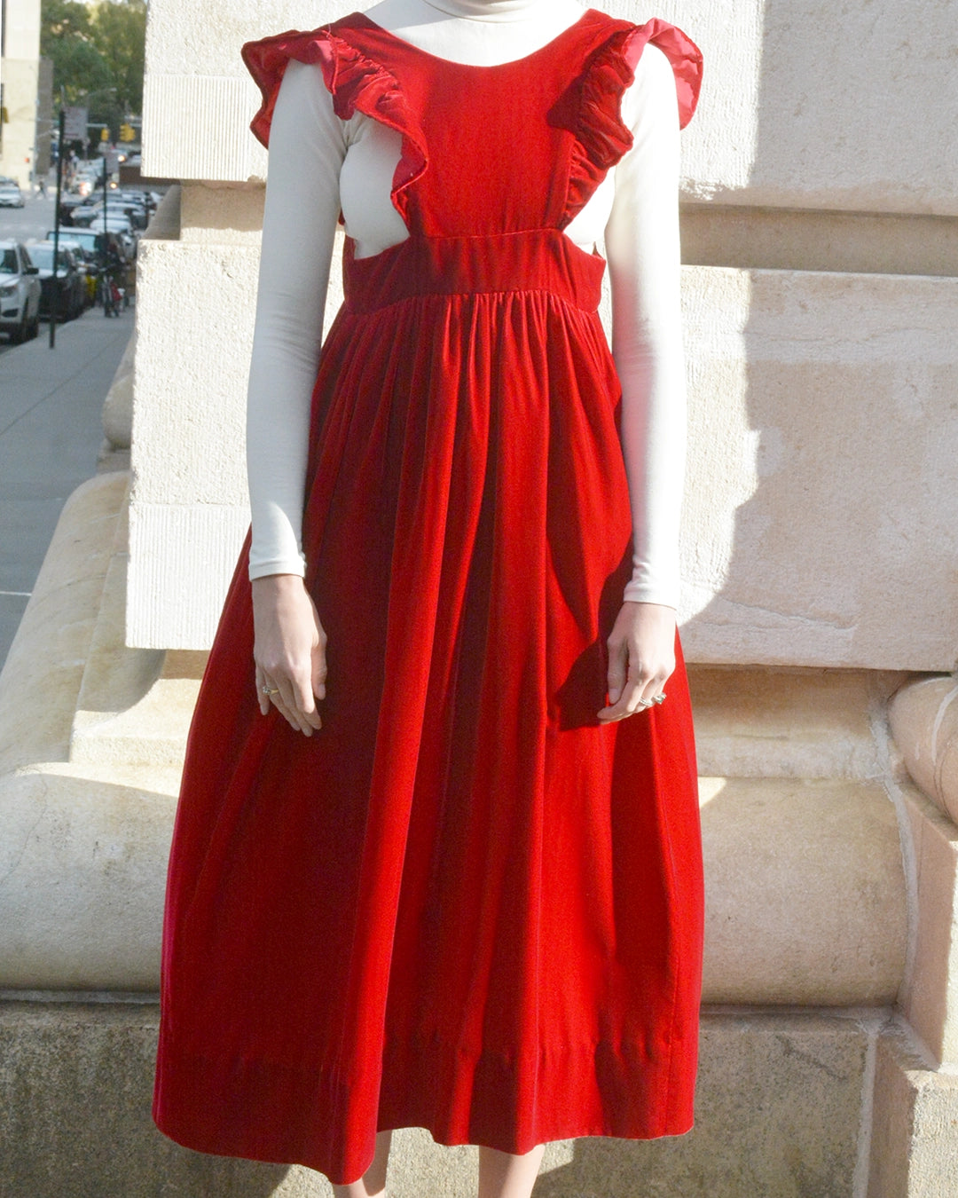 retro pinafore dress Vintage Red Velvet Pinafore Dress