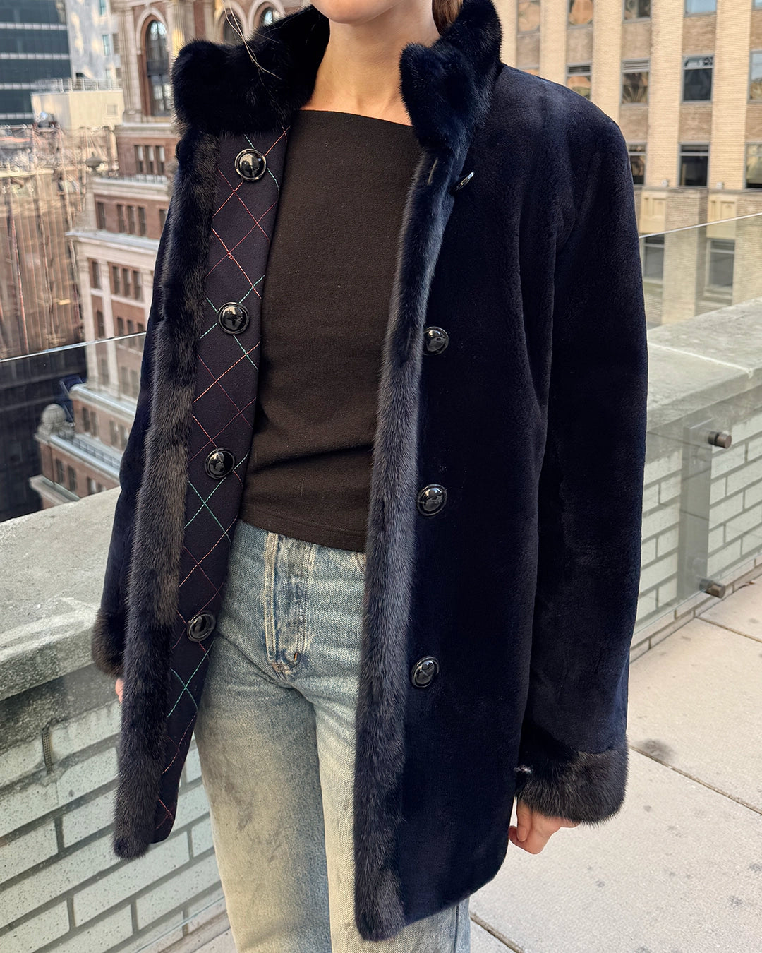 Vintage Reversible Mink Coat with Embroidered Wool Reverse