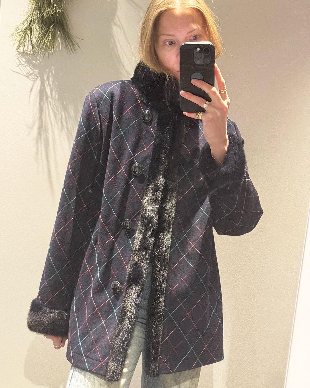 Vintage Reversible Mink Coat with Embroidered Wool Reverse