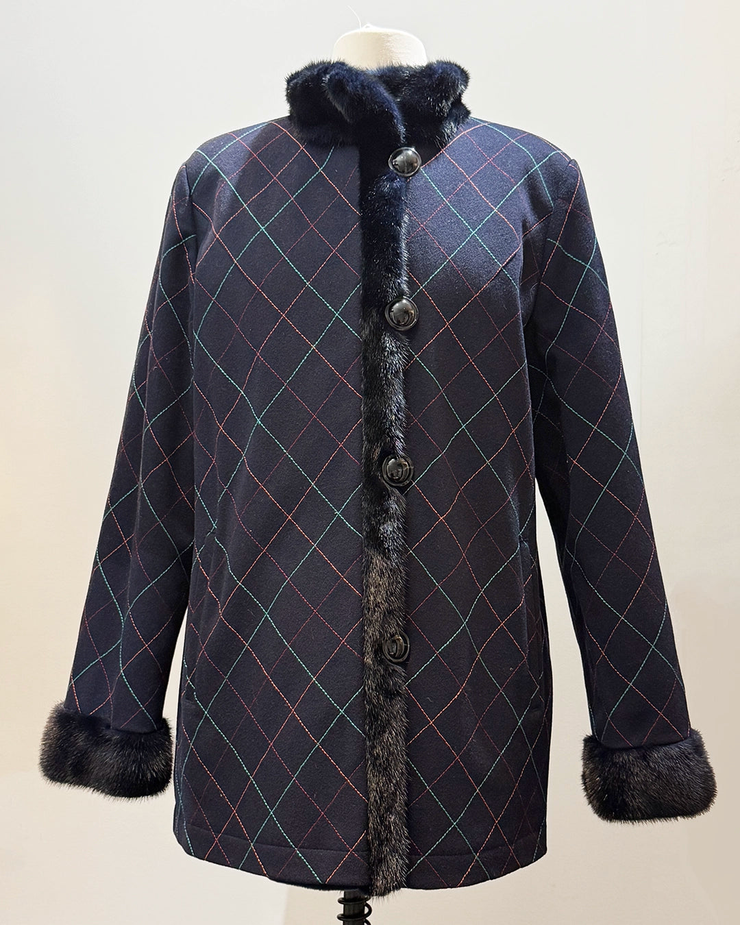 Vintage Reversible Mink Coat with Embroidered Wool Reverse