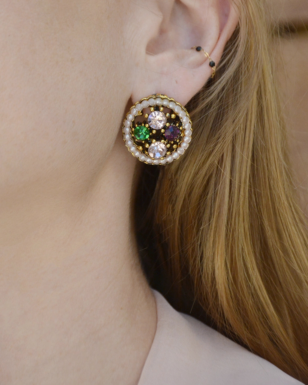 Vintage Seed Pearl and Crystal Demi-Parure, Earrings and Bracelet