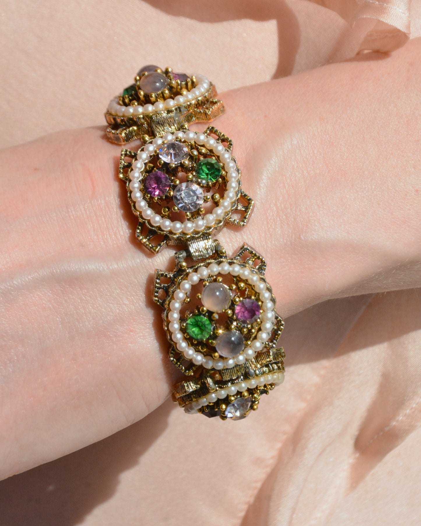 Vintage Seed Pearl and Crystal Demi-Parure, Earrings and Bracelet