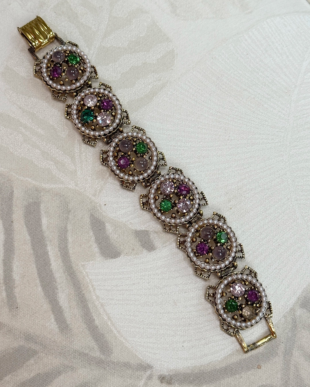 Vintage Seed Pearl and Crystal Demi-Parure, Earrings and Bracelet