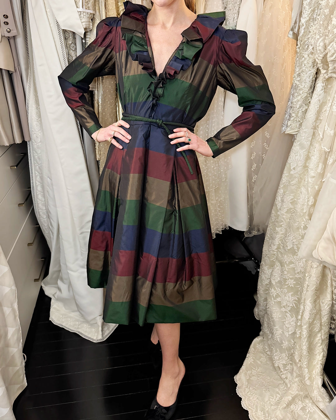 Vintage Silk Taffeta Long Sleeve Party Dress