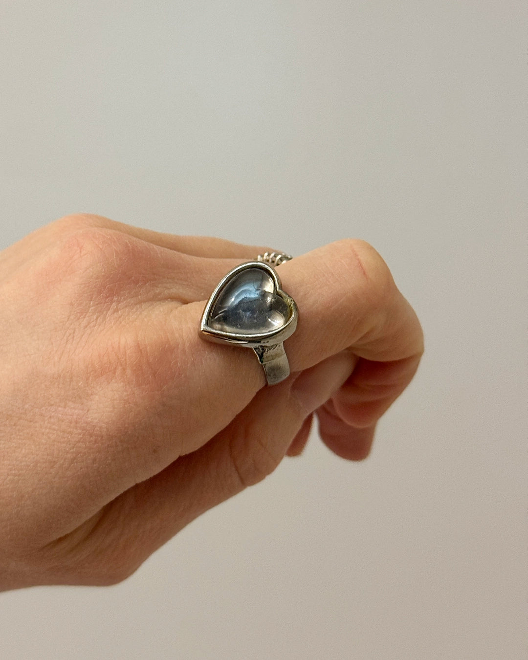 Vintage Silver Cabochon Heart Ring
