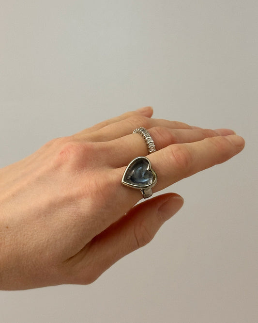 Vintage Silver Cabochon Heart Ring