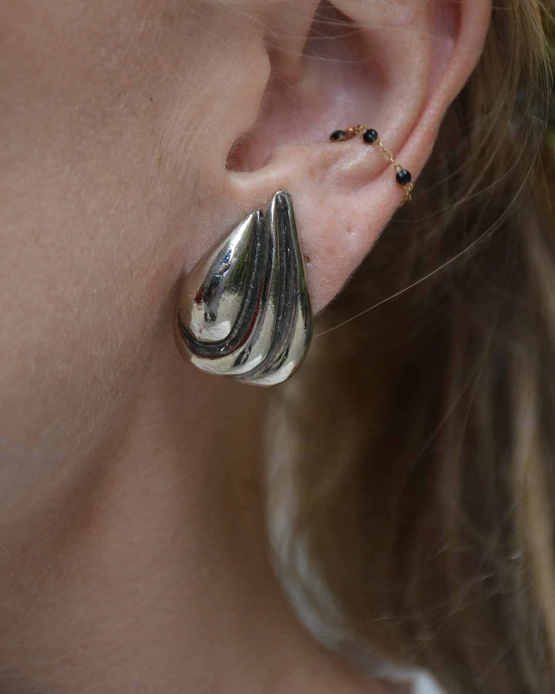 Vintage Silver Sculptural Wave Studs