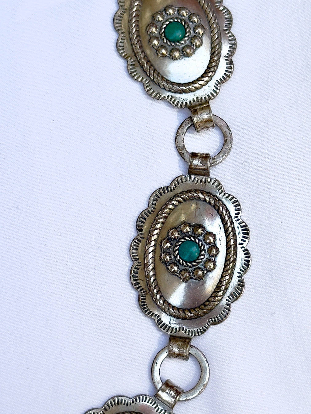 Vintage Silver and Turquoise Chain Belt