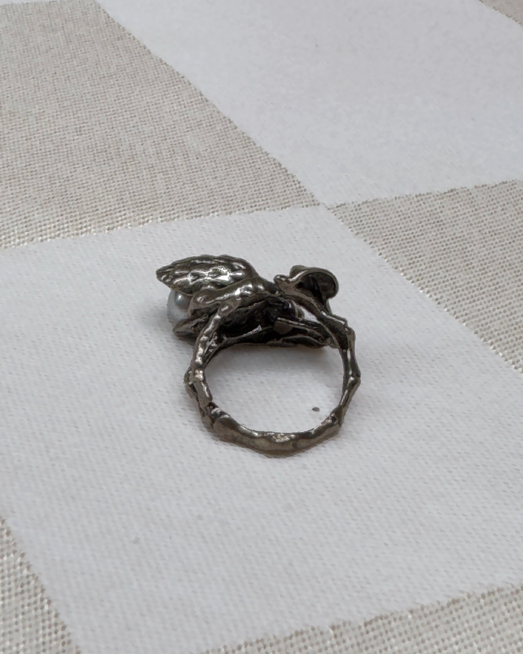 Vintage Sterling Silver Pearl-Set Rosebud Ring