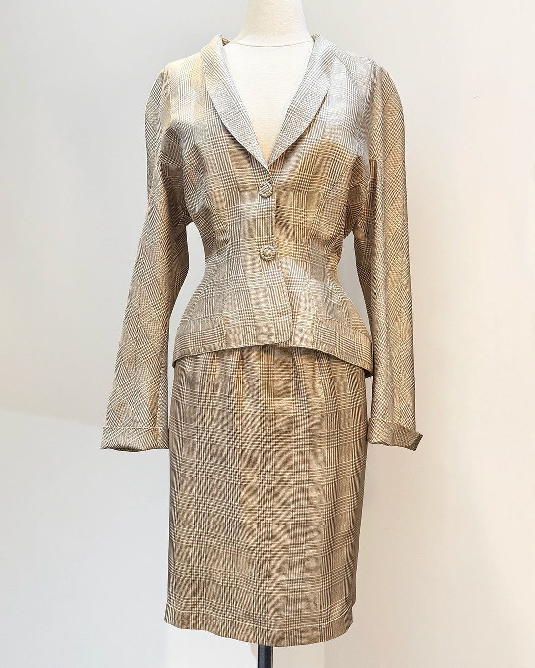Vintage Thierry Mugler Spring 1996 Silk Glen Plaid Skirt Suit