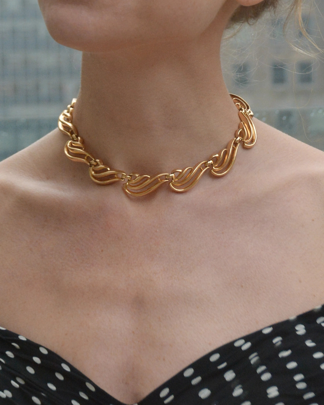 Vintage Trifari Rosegold Abstract Leaf Choker Necklace