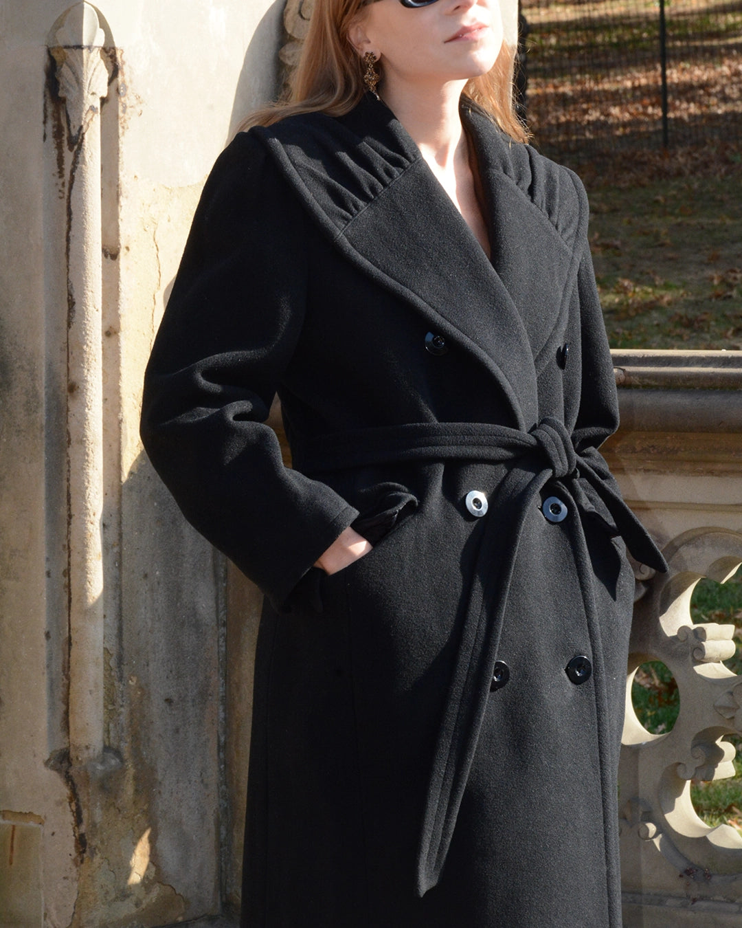 Vintage Valentino Double-Breasted Wool Coat with Gathered Shawl Collar
