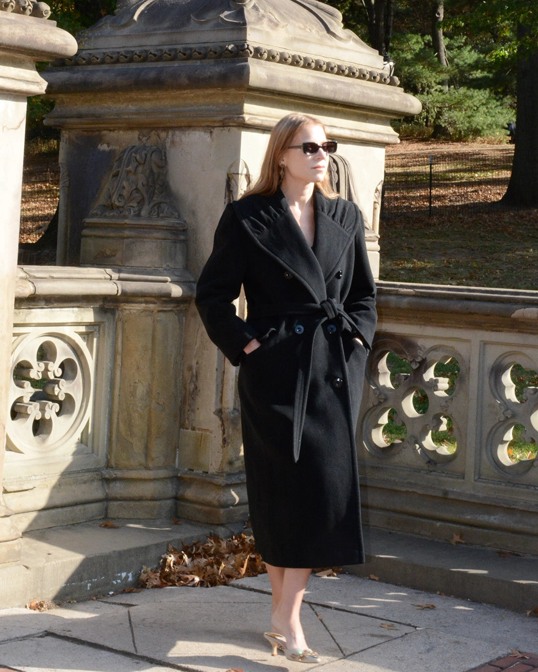 Vintage Valentino Double-Breasted Wool Coat with Gathered Shawl Collar