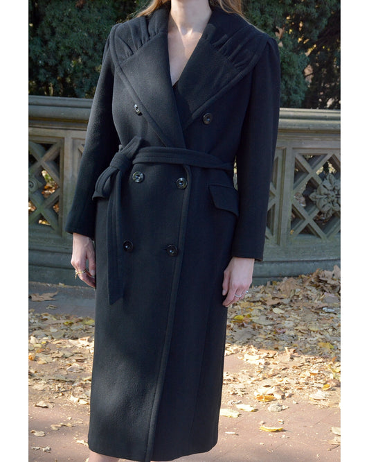Vintage Valentino Double-Breasted Wool Coat with Gathered Shawl Collar