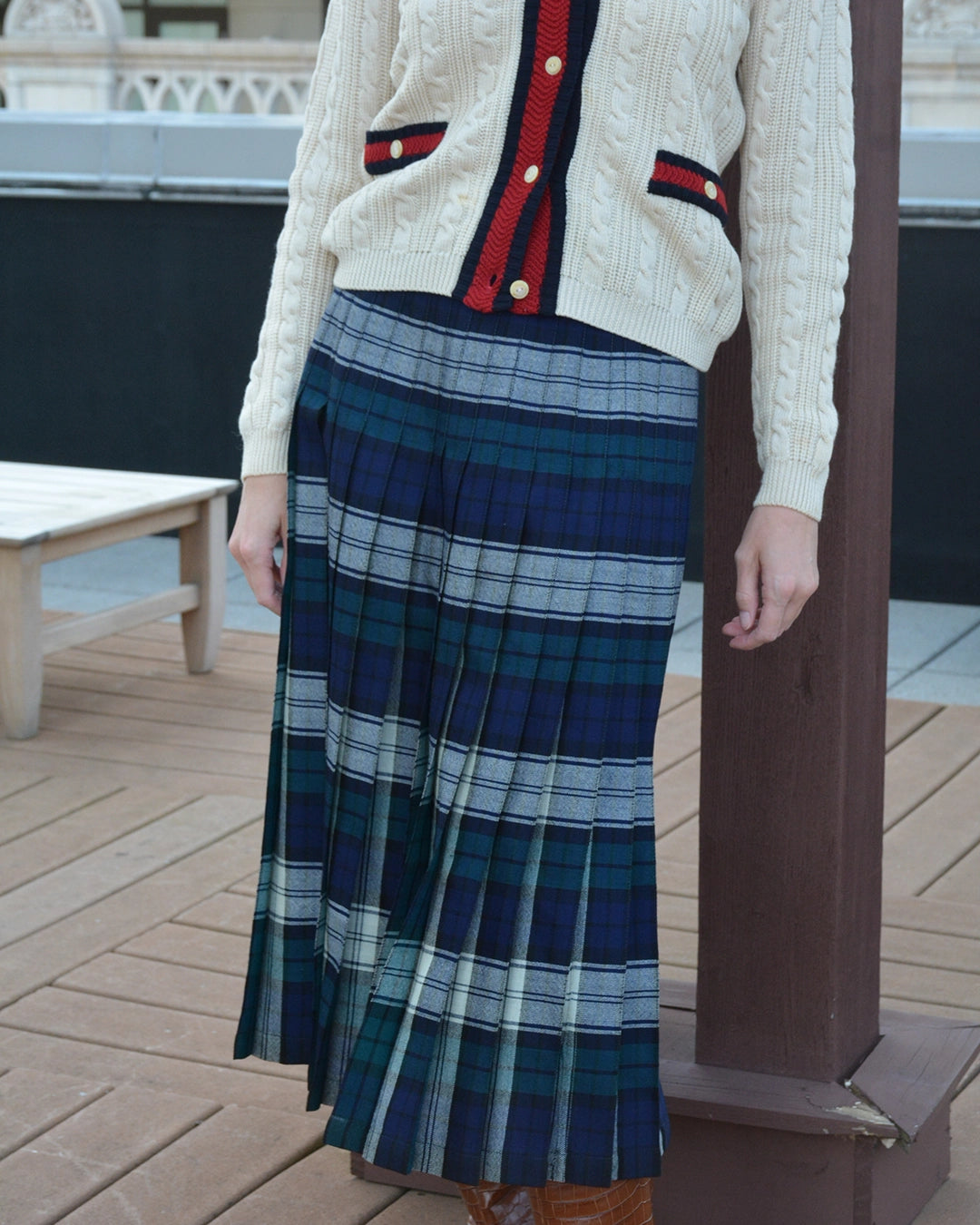 Vintage Tartan Wool Pleated Midiskirt