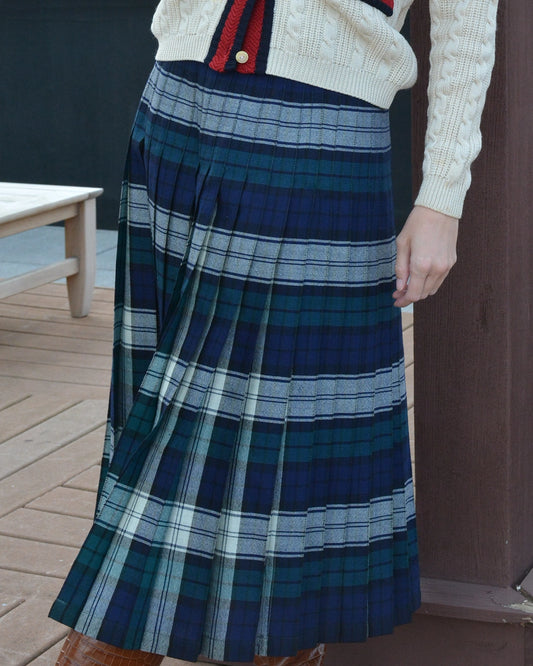 Vintage Tartan Wool Pleated Midiskirt