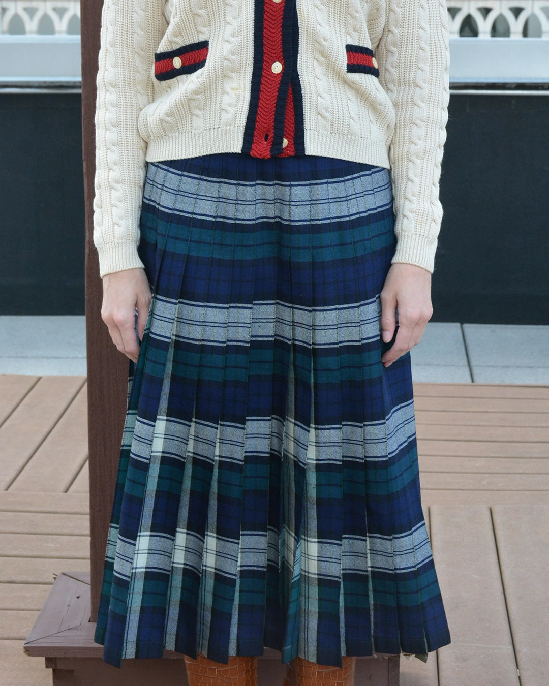 Vintage Tartan Wool Pleated Midiskirt