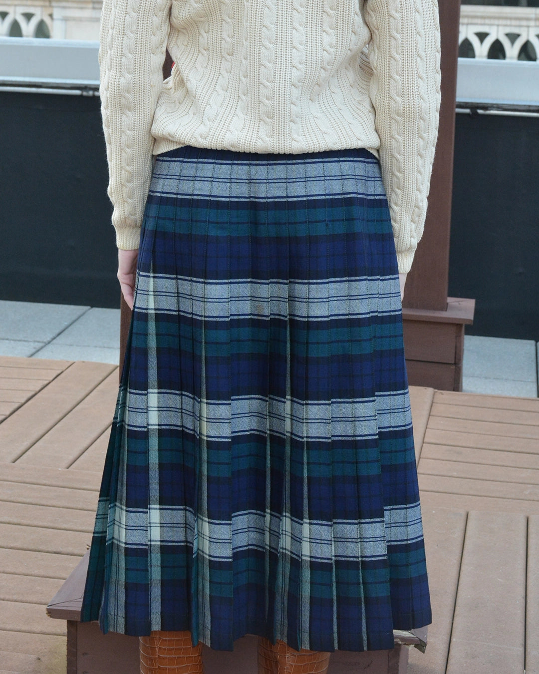 Vintage Tartan Wool Pleated Midiskirt