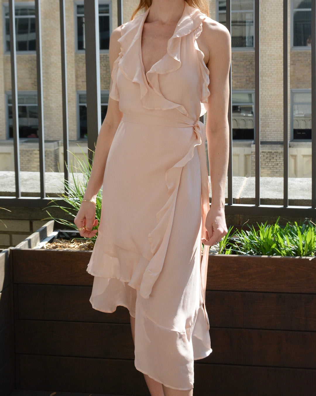 Vintage Y2K Imitation of Christ Silk Chiffon Halter Wrap Dress