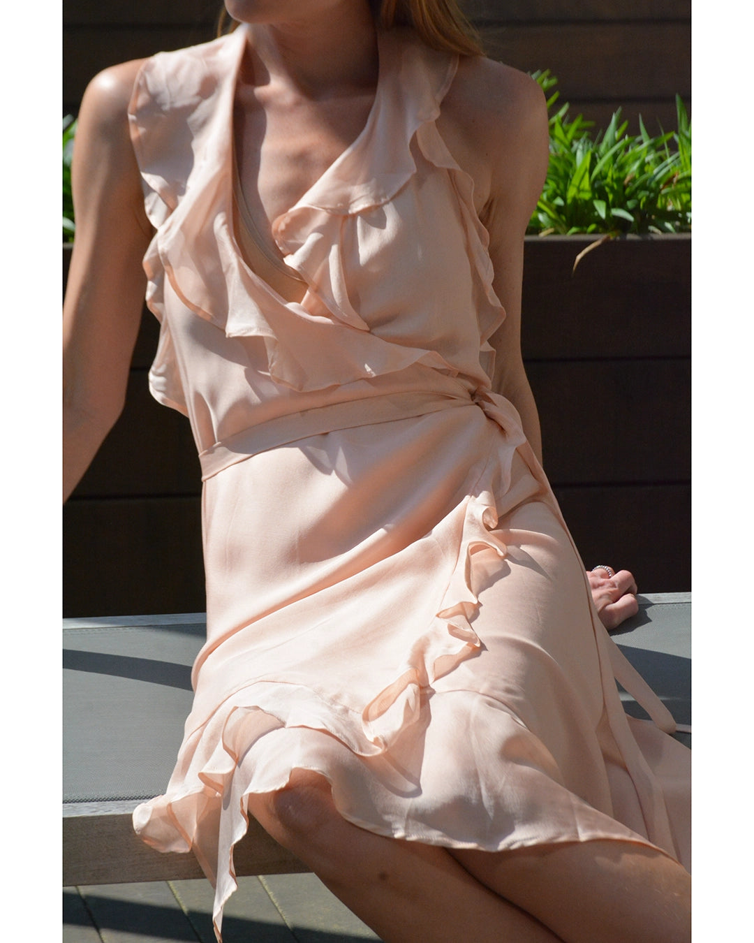 Vintage Y2K Imitation of Christ Silk Chiffon Halter Wrap Dress