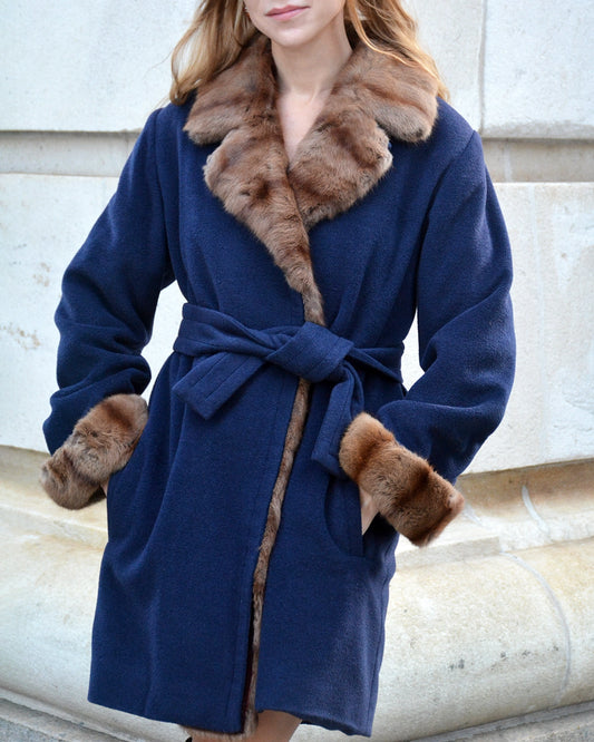 Vintage Yves Saint Laurent Cashmere Wool Fur-Trim Coat