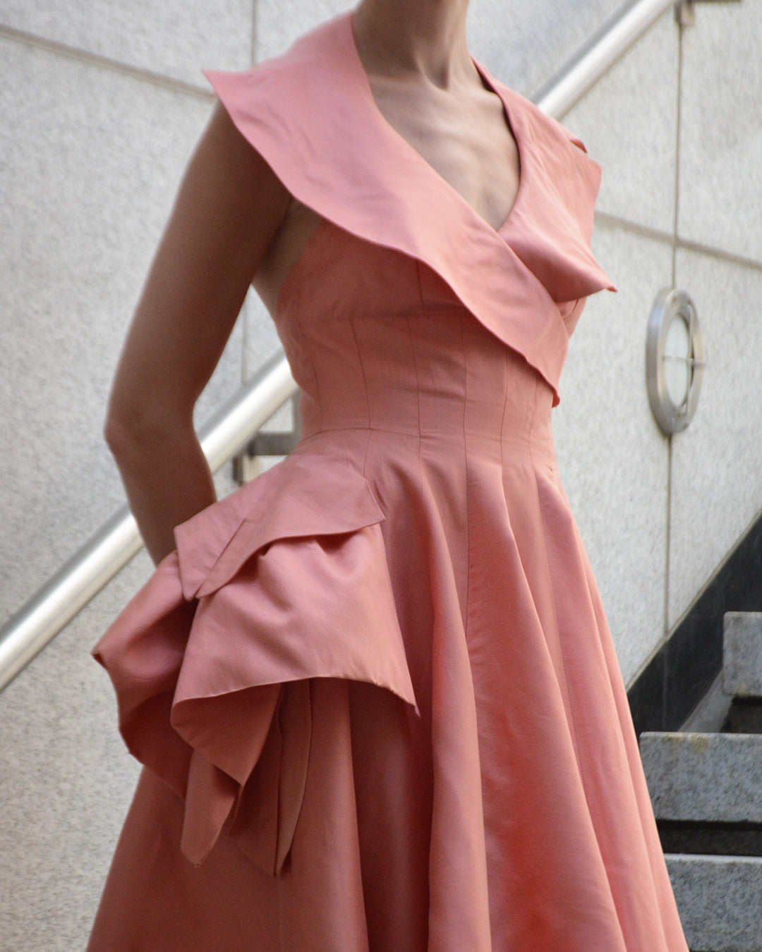 Vintage 1950s Silk Portrait Collar Halter Dress