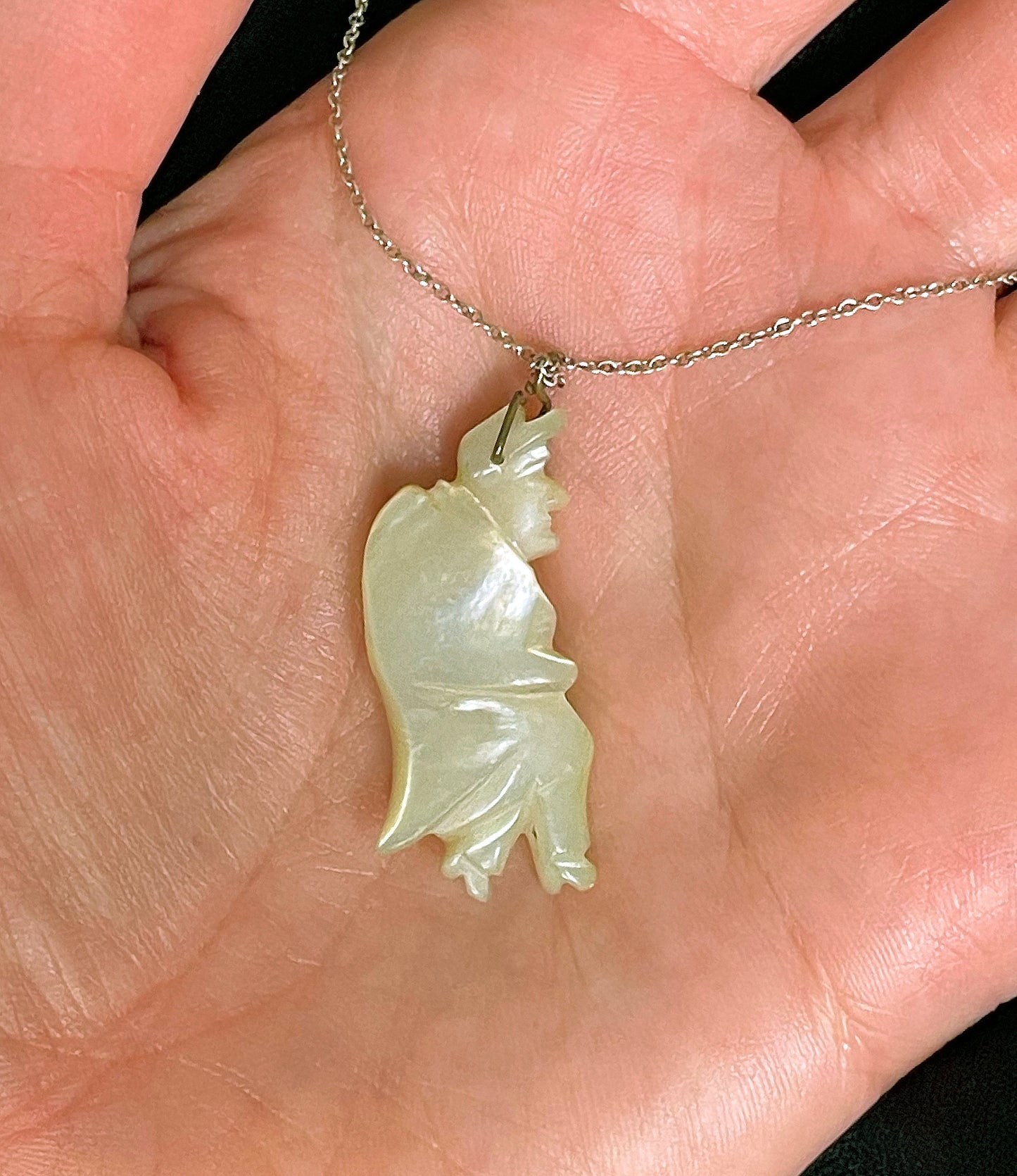 Antique Italian Hand-Carved Mother Of Pearl Gobbo Pendant