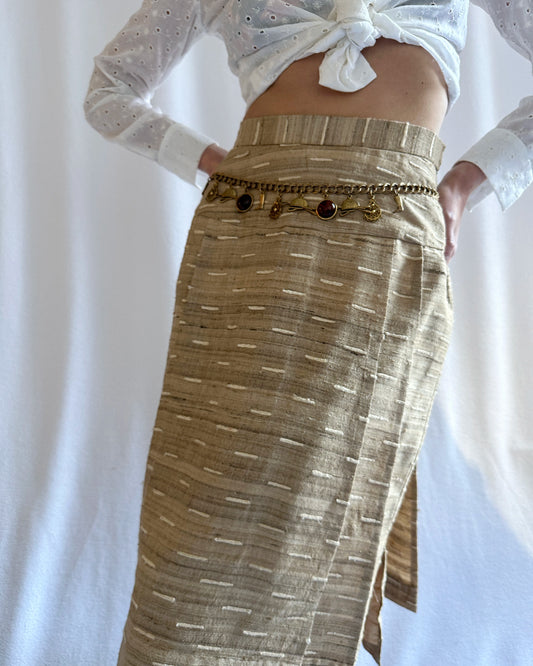 Vintage Bouclé Linen Kilt Skirt