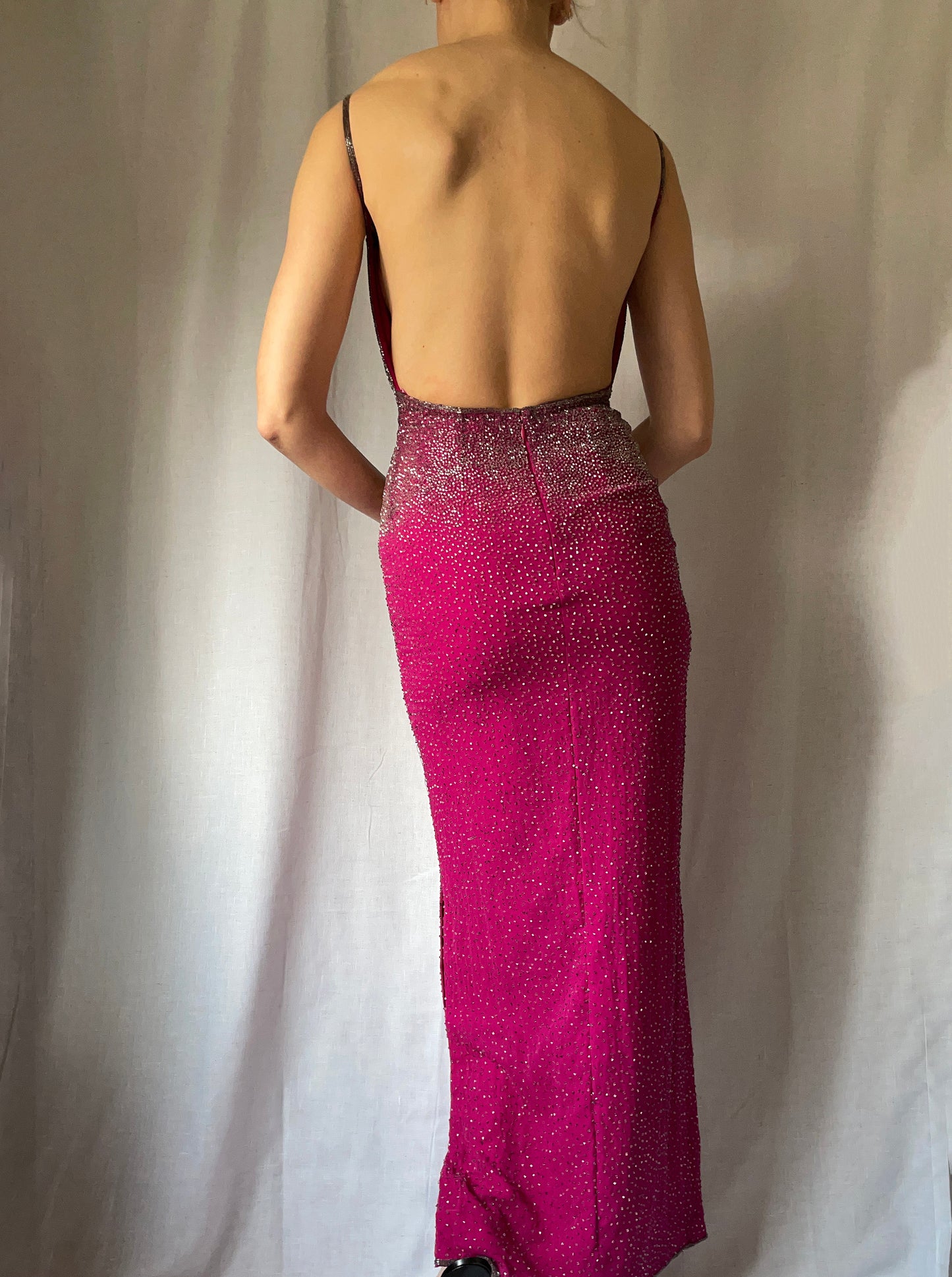 VINTAGE 90s BEADED BACKLESS GOWN