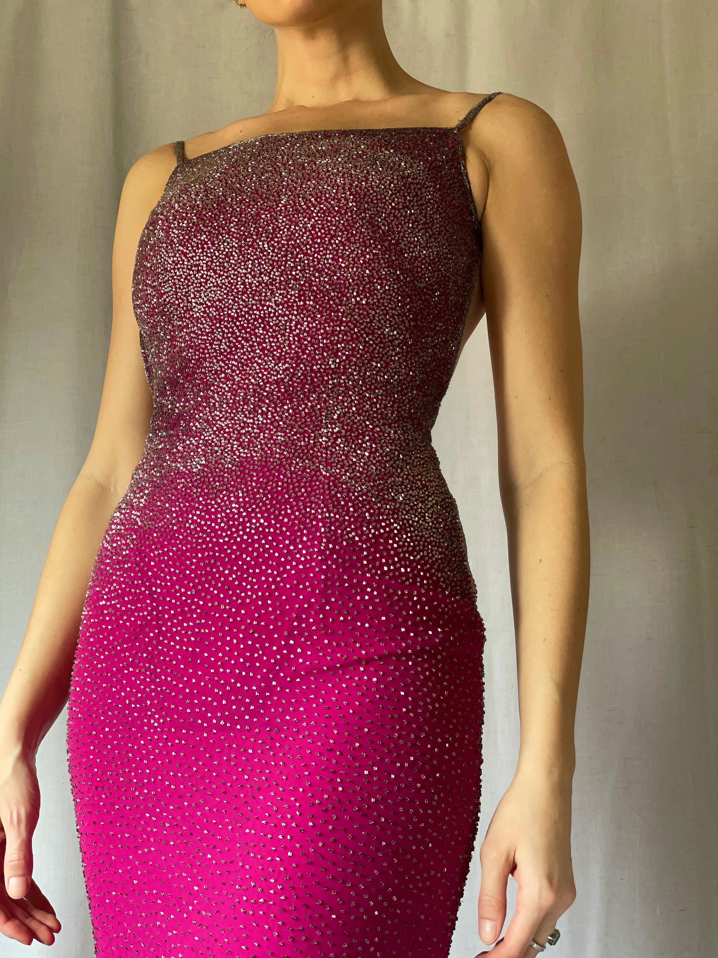 VINTAGE 90s BEADED BACKLESS GOWN