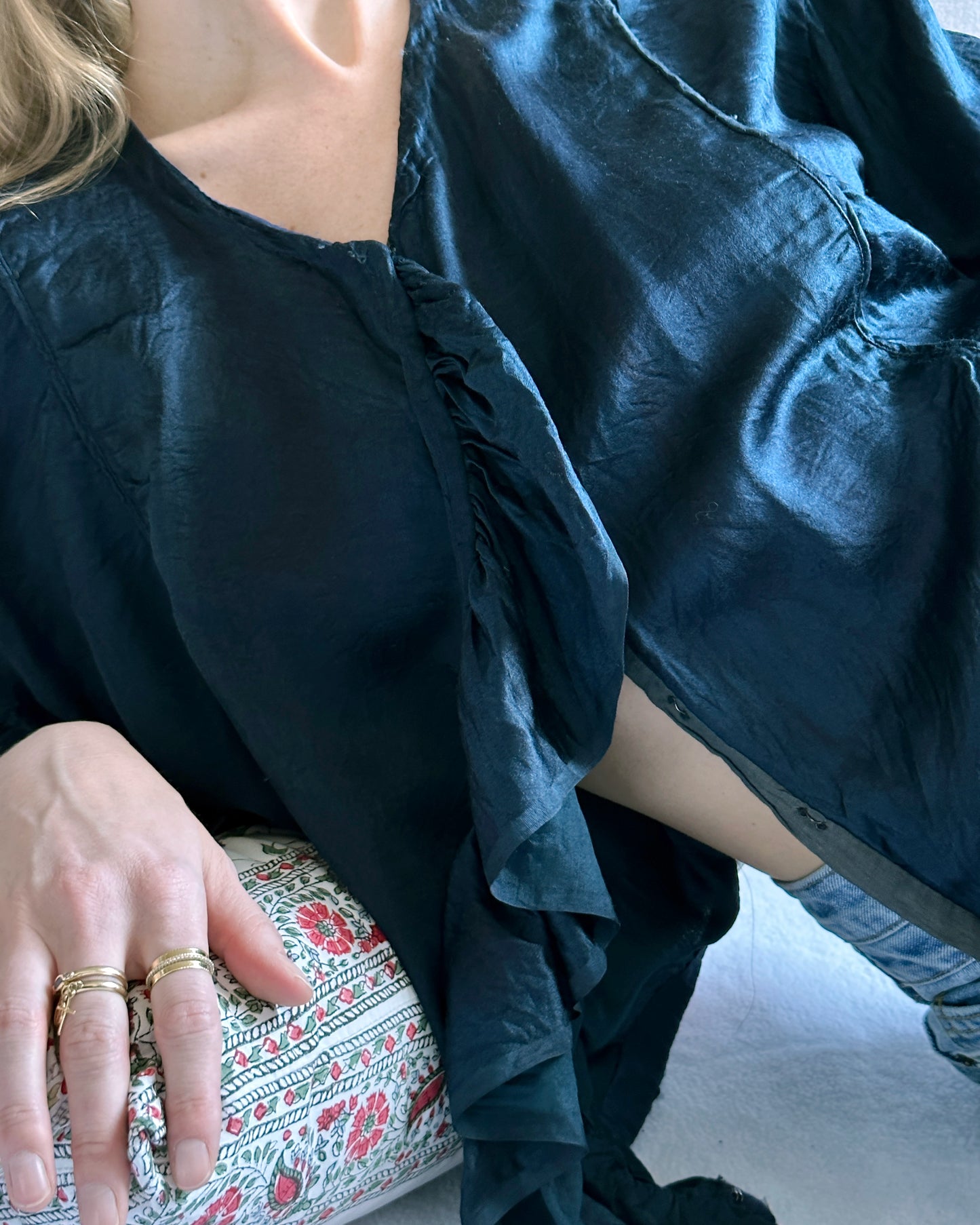 Antique 1920s Navy Blue Silk Blouse