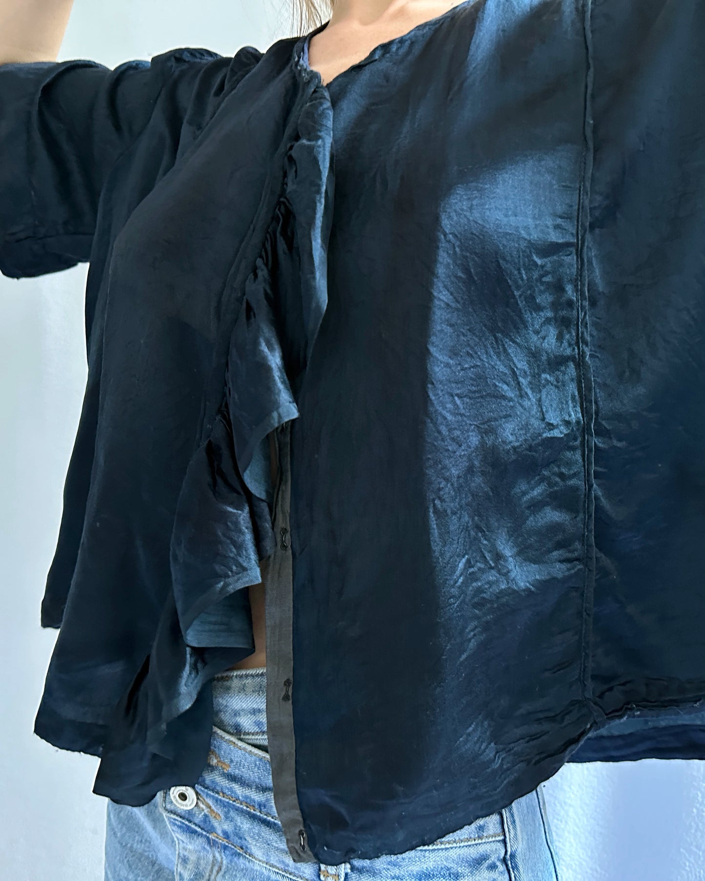 Antique 1920s Navy Blue Silk Blouse