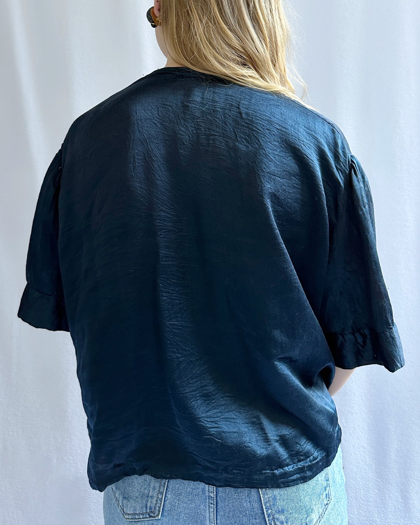 Antique 1920s Navy Blue Silk Blouse