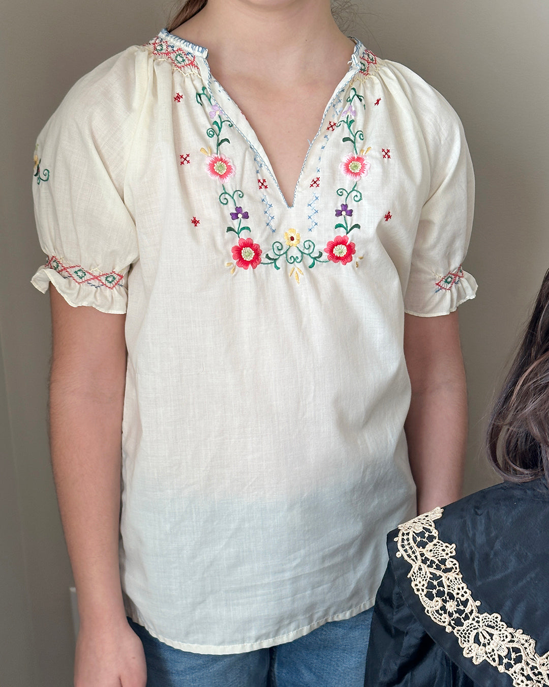 1960s CHILDREN'S HAND-EMBROIDERED PEASANT BLOUSE