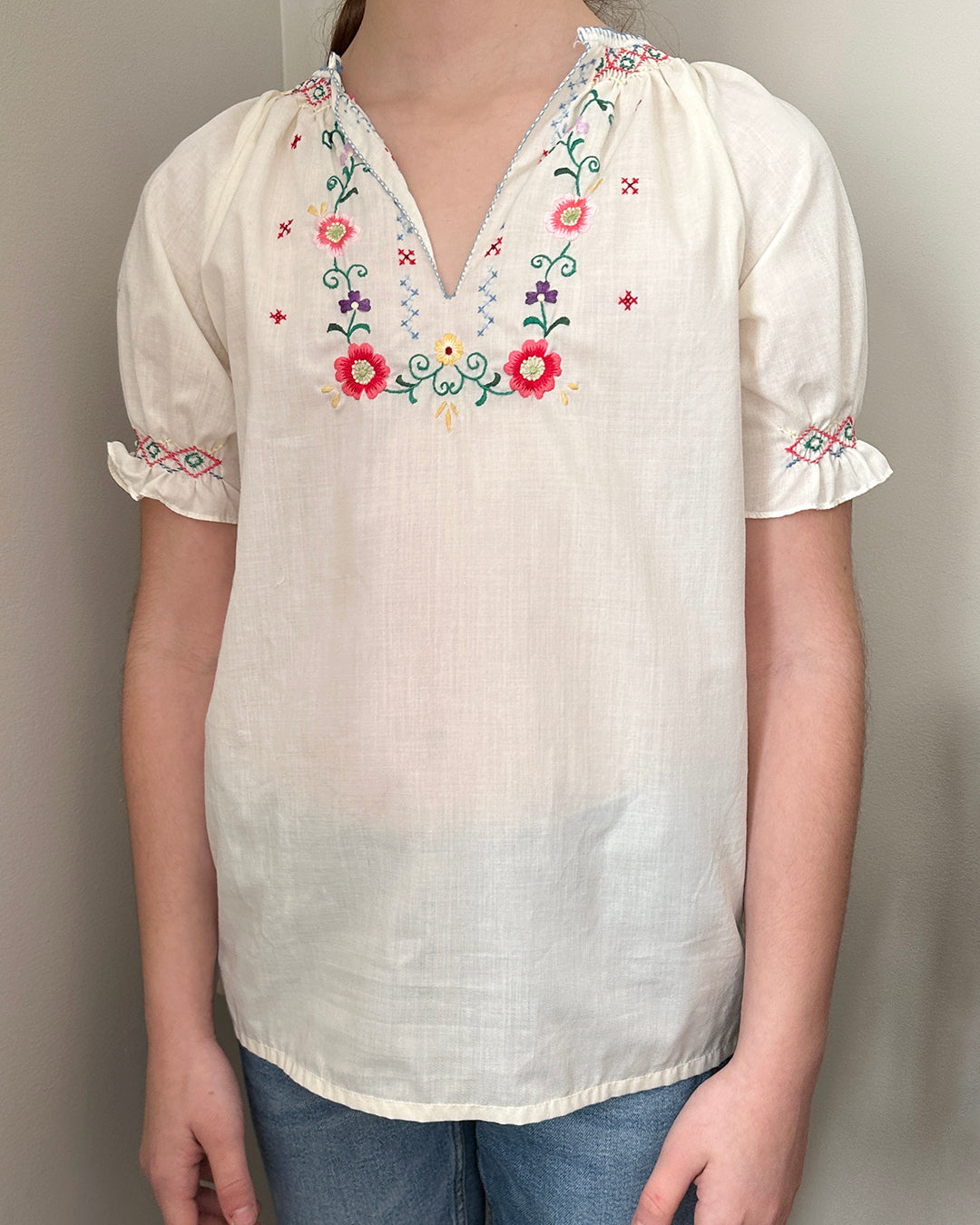 1960s CHILDREN'S HAND-EMBROIDERED PEASANT BLOUSE