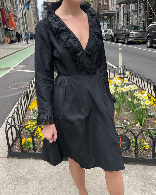 1960s Joseph Magnin Taffeta Wrap Dress | XS-S