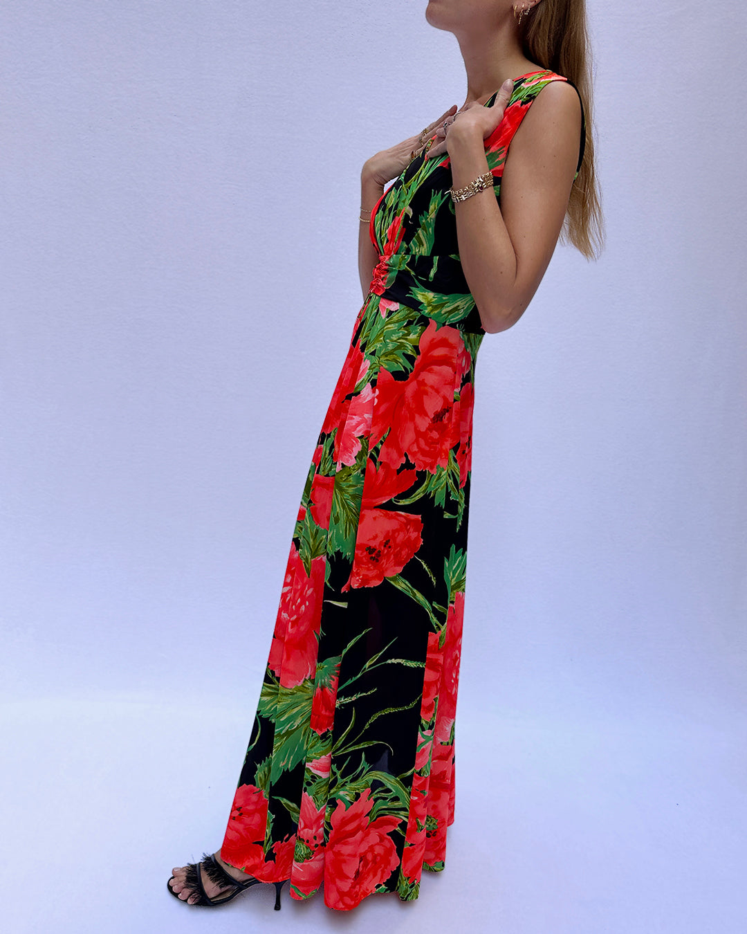 Vintage 1960s Tropical Jersey Maxidress | S-M Vintage 1960s Tropical Jersey Maxidress | S-M