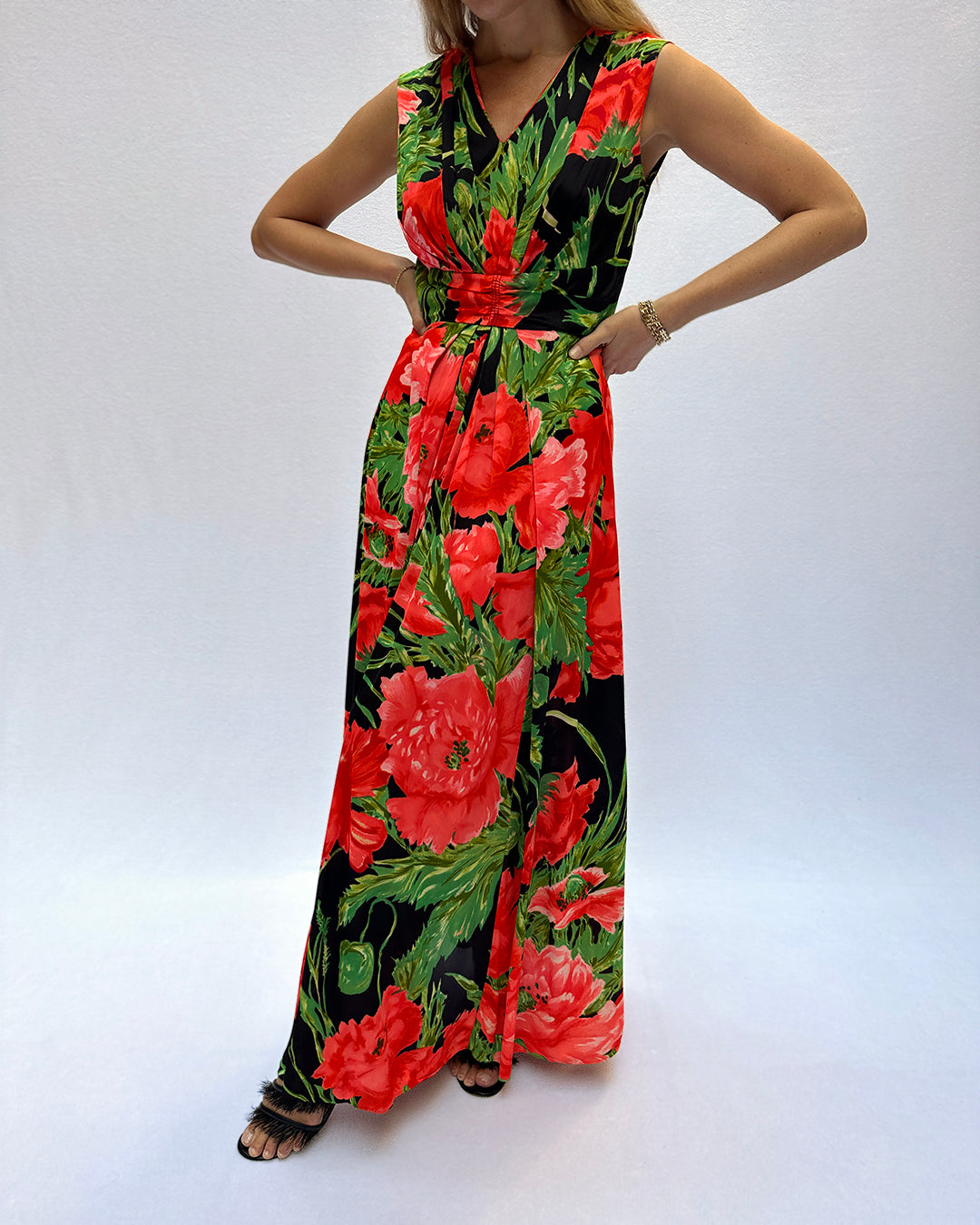 Vintage 1960s Tropical Jersey Maxidress | S-M Vintage 1960s Tropical Jersey Maxidress | S-M