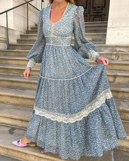 Rare 1970s Gunne Sax Long Sleeve Maxidress| XS-M