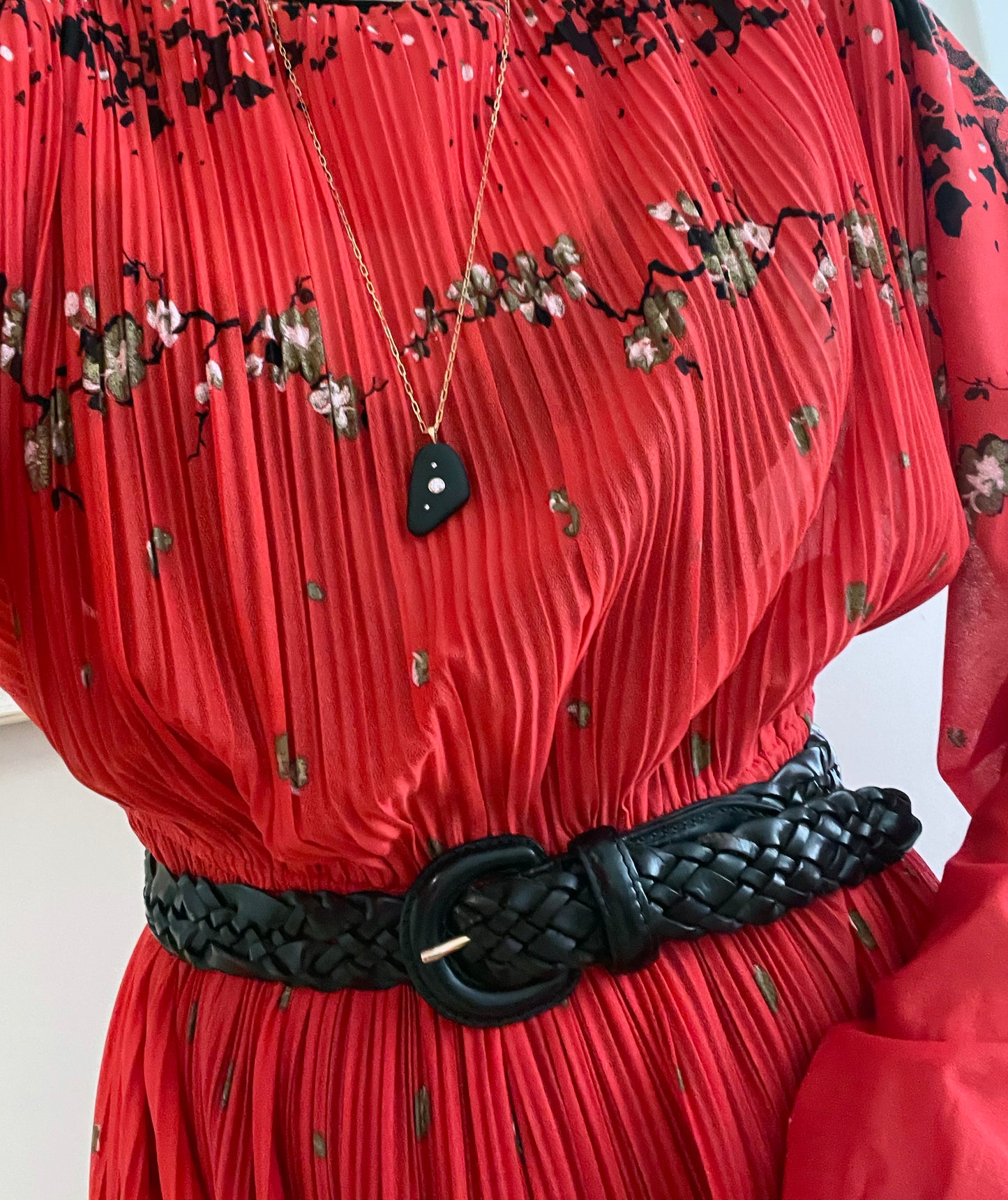 Vintage 1970s Plissé Cherry Blossom Dress